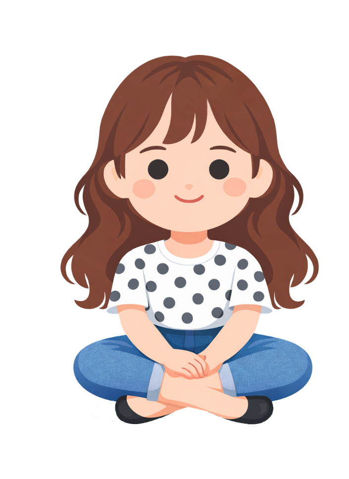Illustration of Justine sitting on a daisy