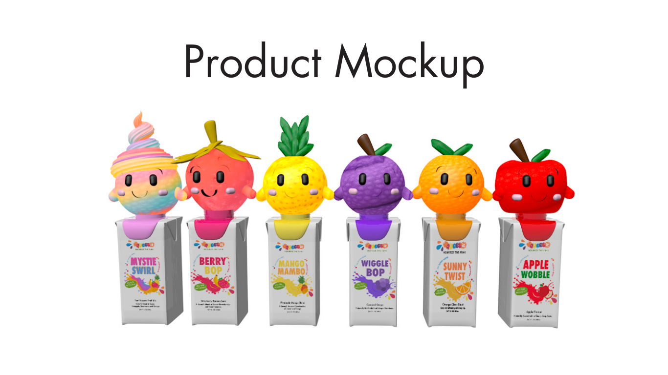 Lineup of Squeezit flavours showing all the different character labels together